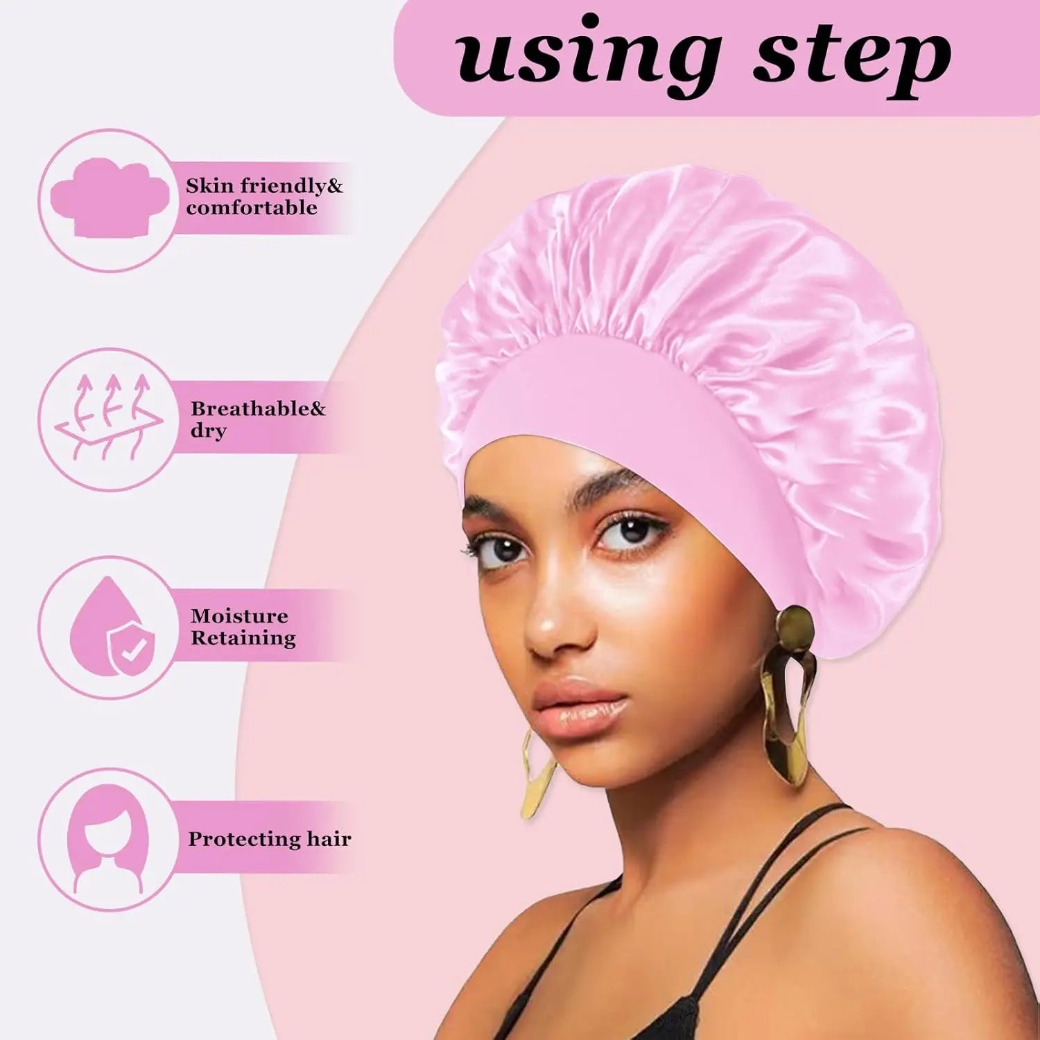Shower Cap Hairdressing Hair Care Hat High Elasticity Monthly Shower Cap Female Nursing Satin Sleeping Cap