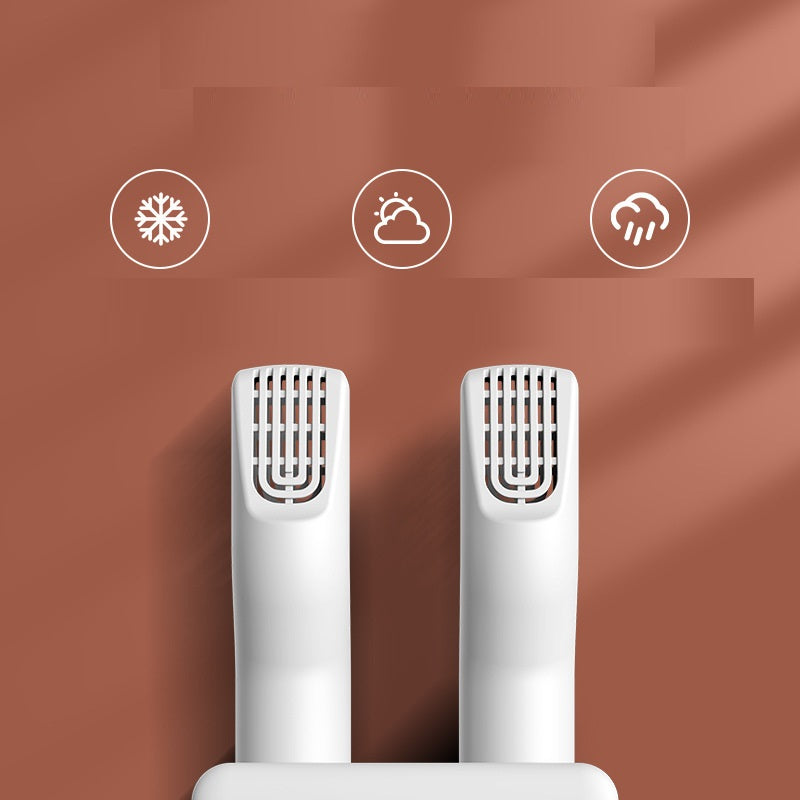 Two white air purifiers on a brown background with climate icons above them.