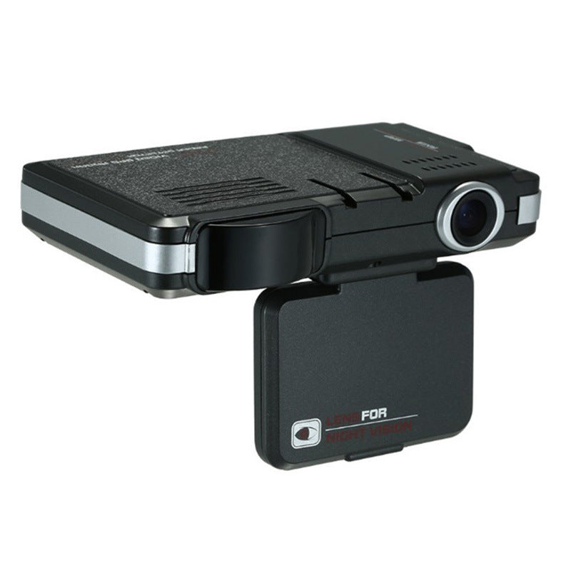 Car dashboard camera with a black and gray design on a white background