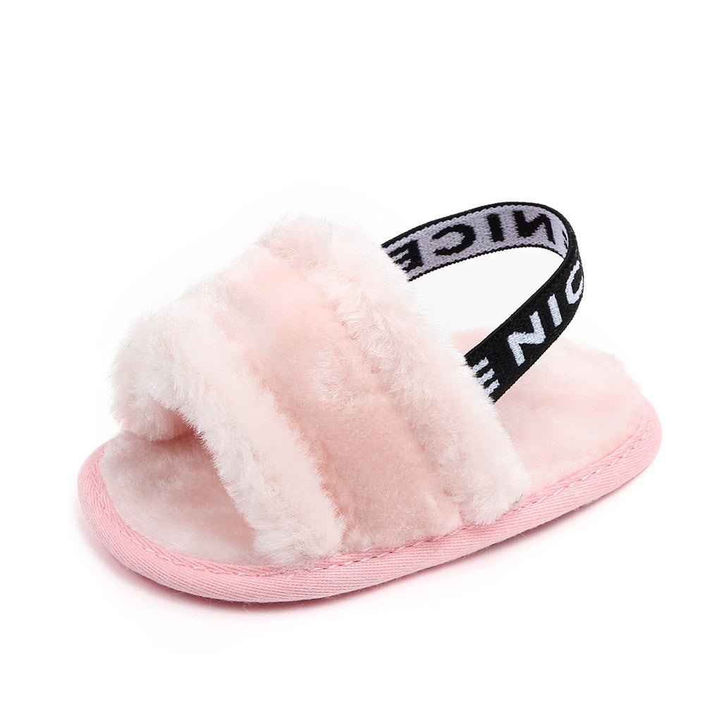 Baby Fur Sandals — Soft Fleece Non-Slip Infant Shoes