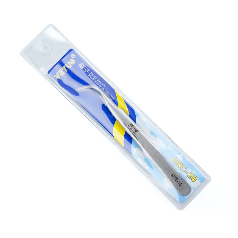 VETUS Original New MTS Series Silver Tweezers for Eyelash Extensions Stainless Steel Hyper Fine Tip Anti Static ESD Tweezers
