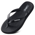 Black flip-flop sandal with 'LURAD' branding on a white background