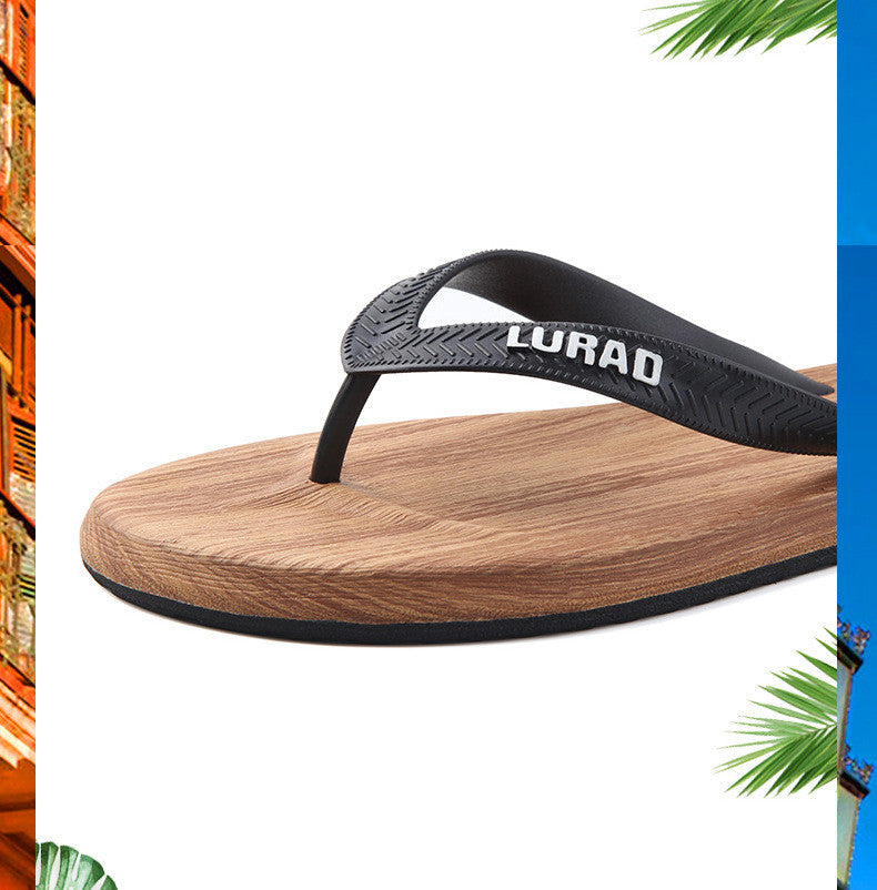 Black sandal with wooden sole on a white background