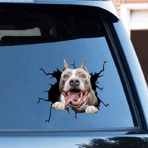 Dog decal on a car window with a cracked effect