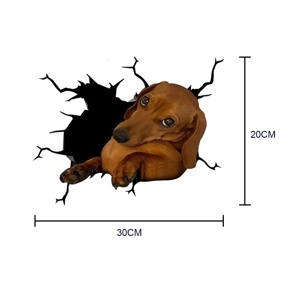 Dog wall decal with dimensions on a white background