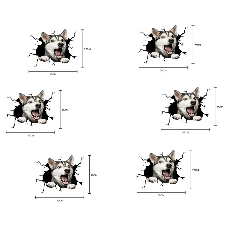 Husky dog wall stickers with dimensions on a white background