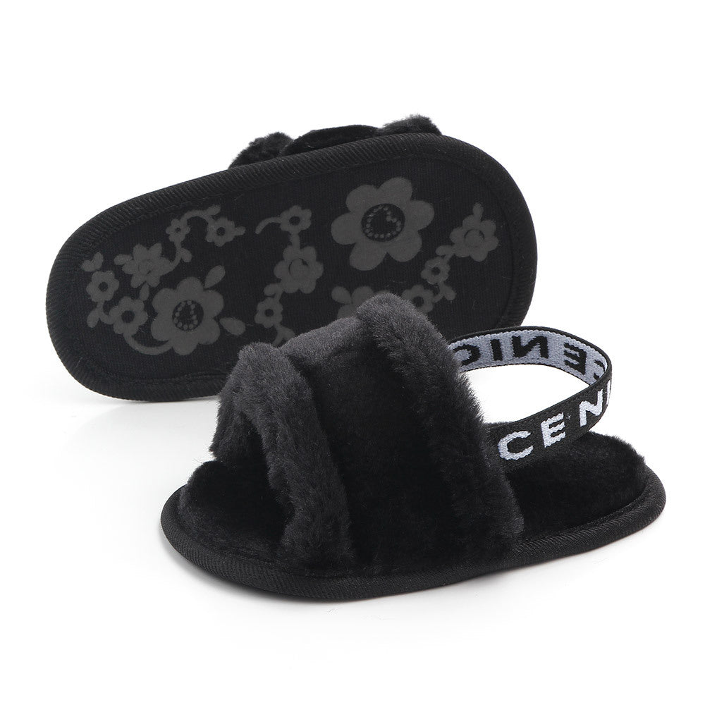 Baby Fur Sandals — Soft Fleece Non-Slip Infant Shoes