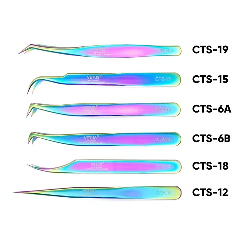 VETUS Original New MTS Series Silver Tweezers for Eyelash Extensions Stainless Steel Hyper Fine Tip Anti Static ESD Tweezers