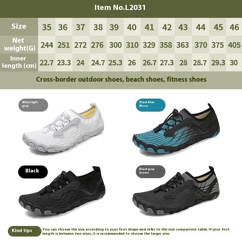 Product description for cross-border outdoor shoes with size chart and color options.
