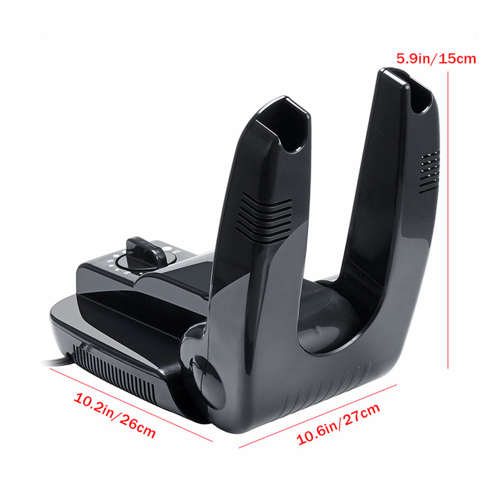Black shoe tree with measurements on a white background