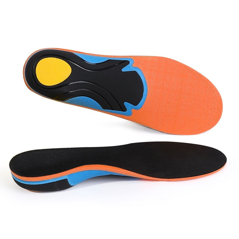 Orange and black shoe insole on a white background