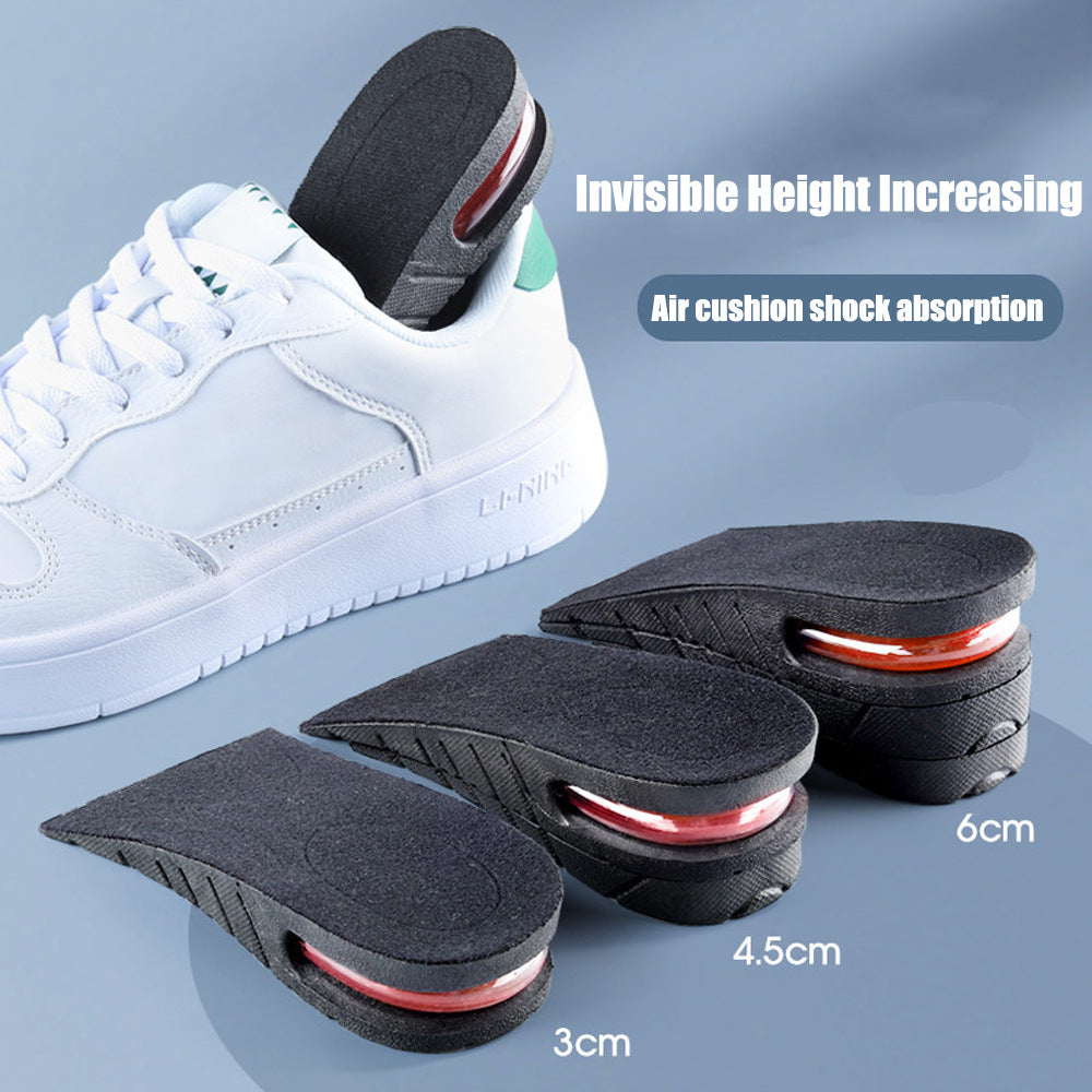 Invisible height increasing shoe inserts with a white sneaker on a blue background