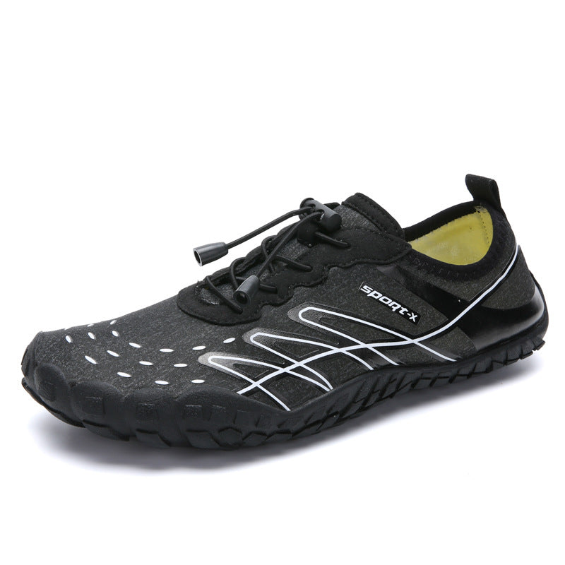 Black water shoe with white sole on a white background