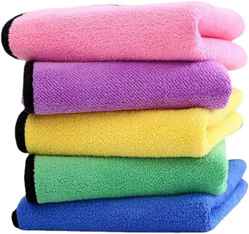 Stack of colorful microfiber cloths in pink, purple, yellow, green, and blue.