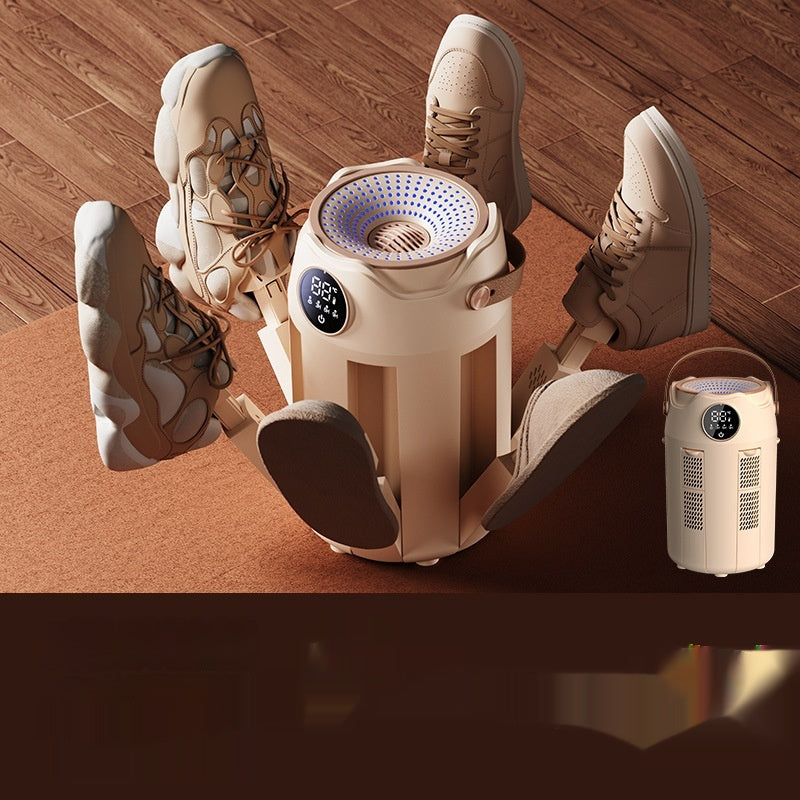Shoe cleaning machine with shoes on a wooden floor