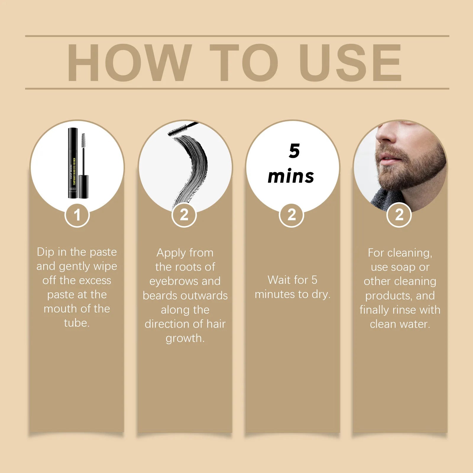 East Moon Natural Black Beard Dye for Men Male Moustache Filler Waterproof Shaping Portable Pernmanent Coloring Beard Dyeing Pen