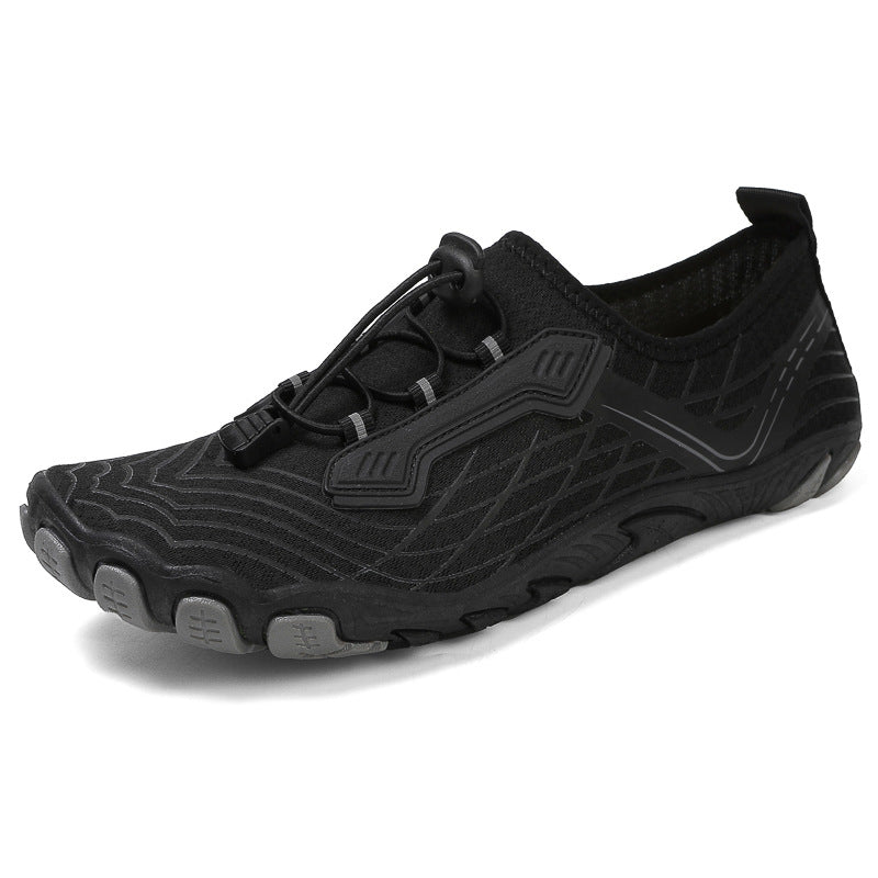Gray casual shoe with a white sole on a white background