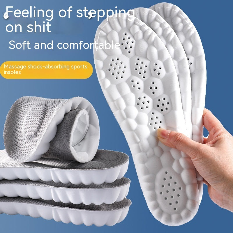 Massage shock-absorbing sports insoles with text on a blue background