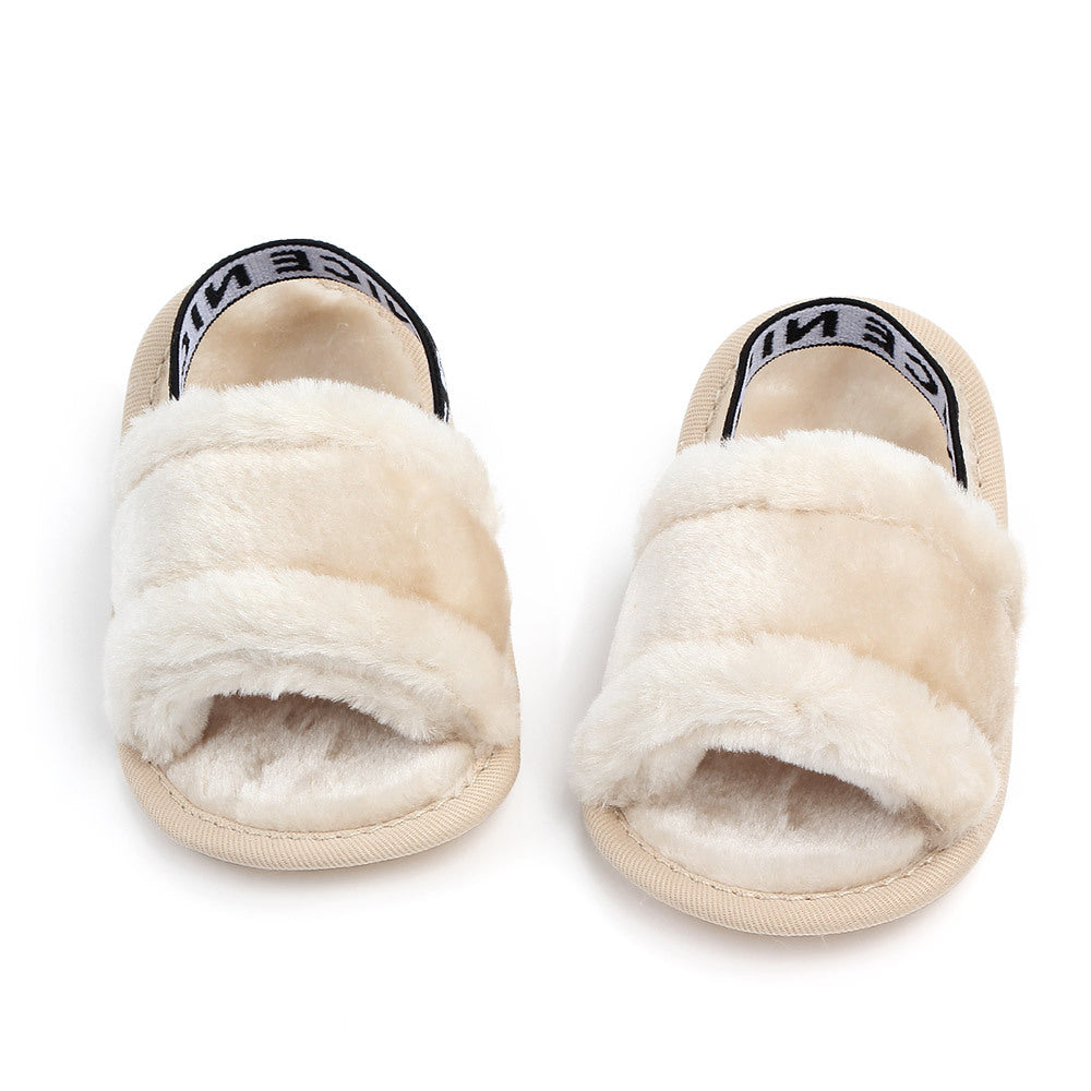 Baby Fur Sandals — Soft Fleece Non-Slip Infant Shoes