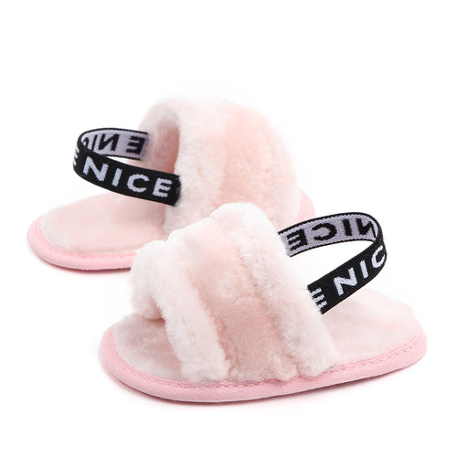 Baby Fur Sandals — Soft Fleece Non-Slip Infant Shoes