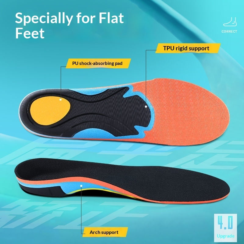 Insole with labeled features on a blue background