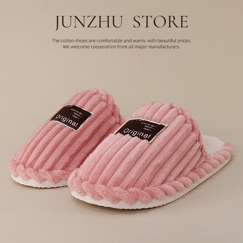 Pink slippers with 'Original' labels on a beige background, featuring text about the Junzhu Store.