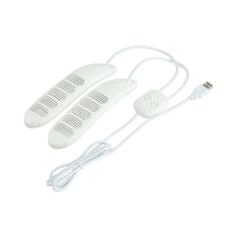 White USB foot dryer with two straps on a white background