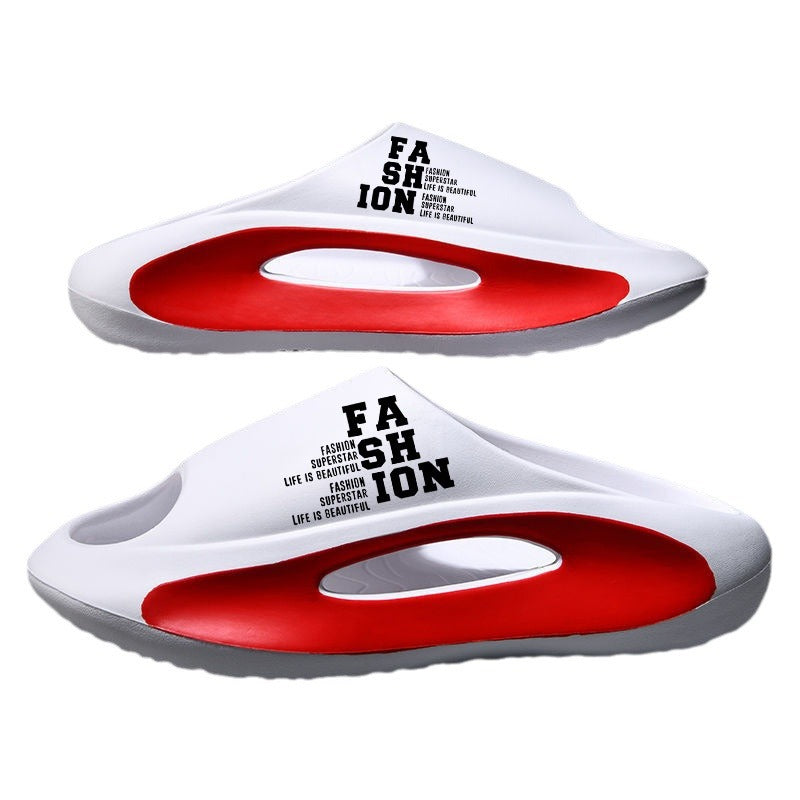 White and red slides with 'FASHION' text on a white background