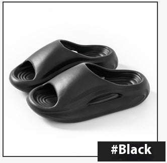 Black slippers on a white background with '#Black' text.
