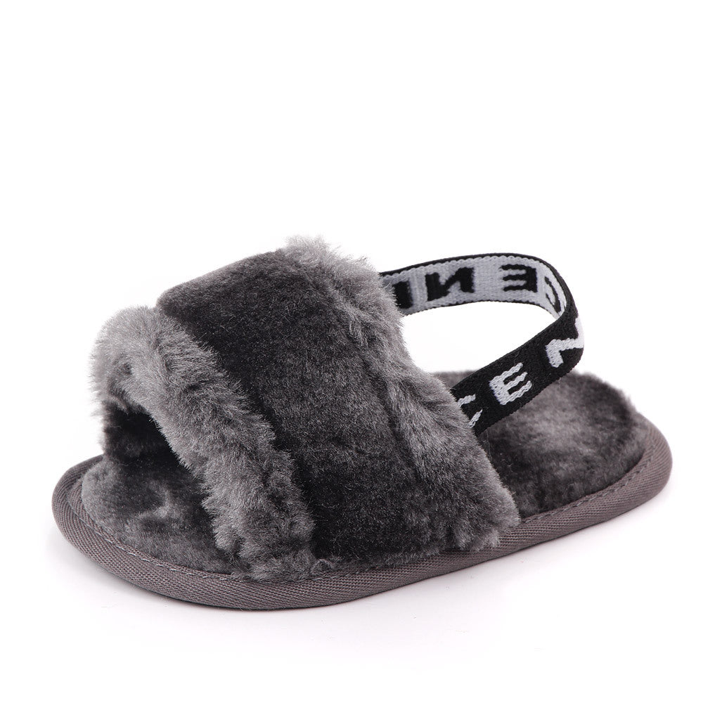 Baby Fur Sandals — Soft Fleece Non-Slip Infant Shoes