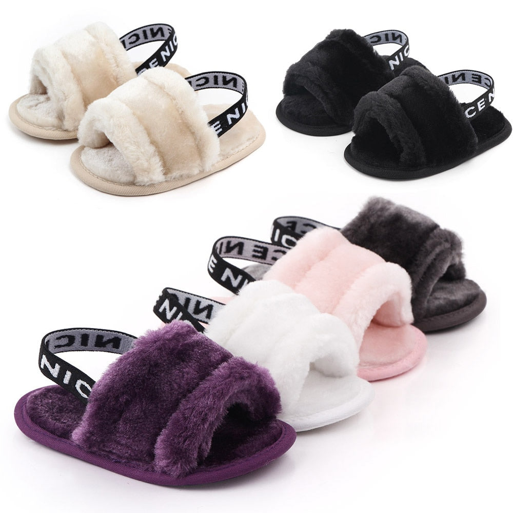Baby Fur Sandals — Soft Fleece Non-Slip Infant Shoes