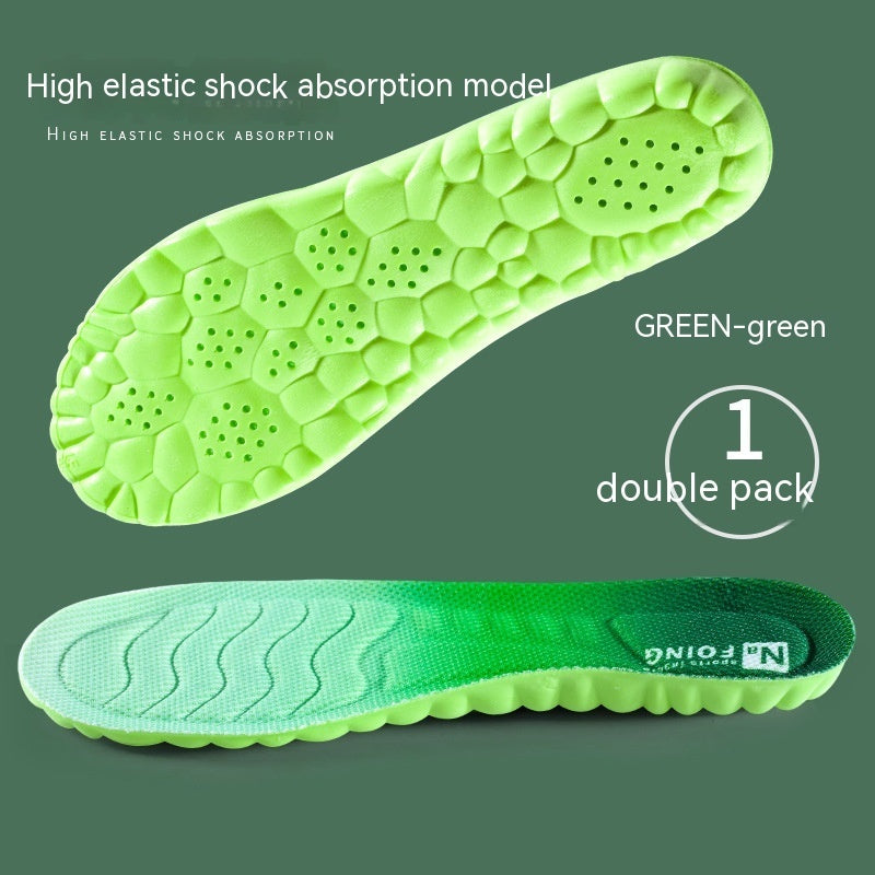 Green shoe insole with high elastic shock absorption on a green background