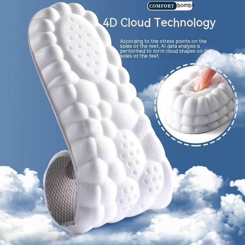 White shoe sole with 4D Cloud Technology on a blue background
