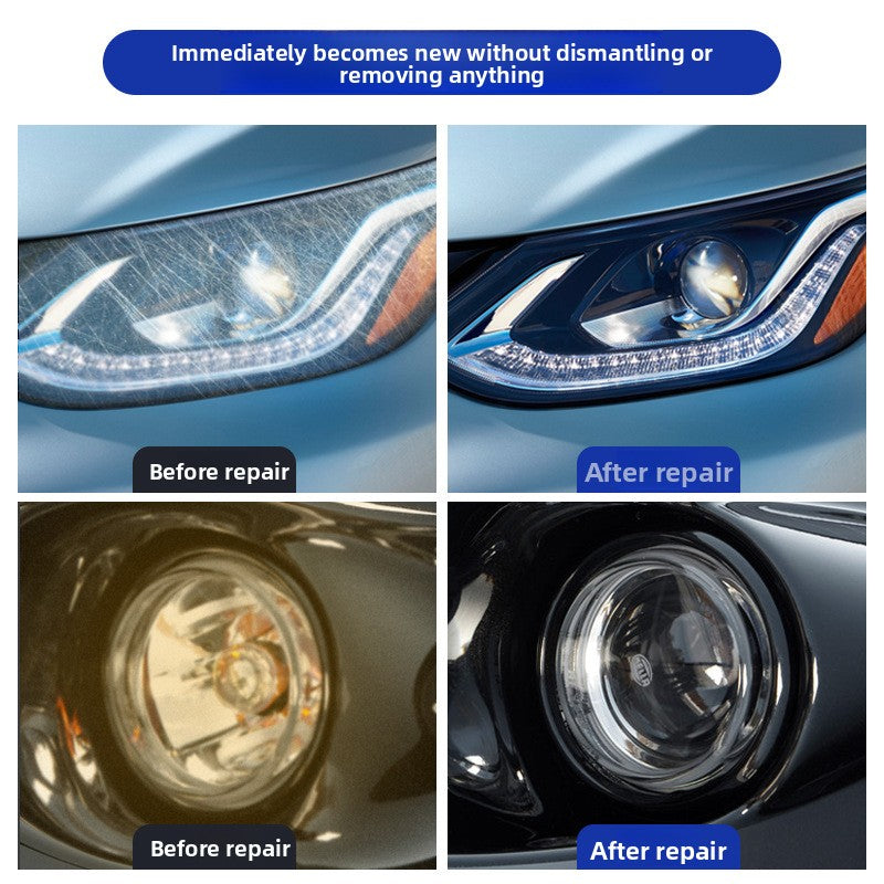 Before and after repair comparison of a car headlight