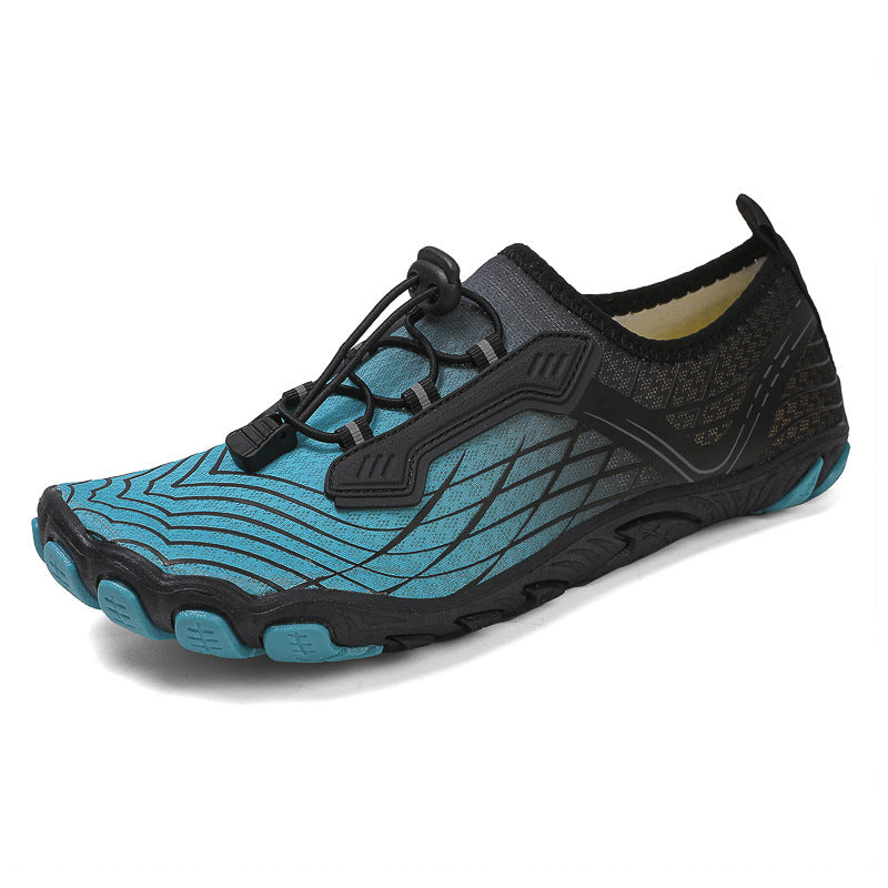 Blue and black water shoe on a white background