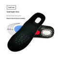 Black insole with size chart on a white background