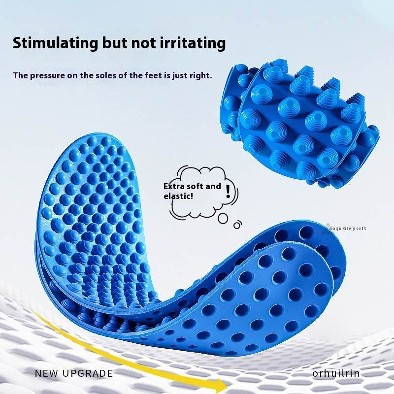 Blue foot massager with text on a light blue background