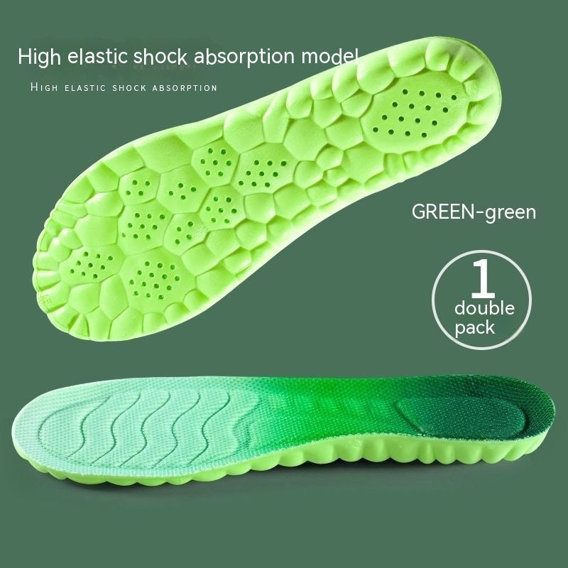 Green shoe insole with high elastic shock absorption on a green background
