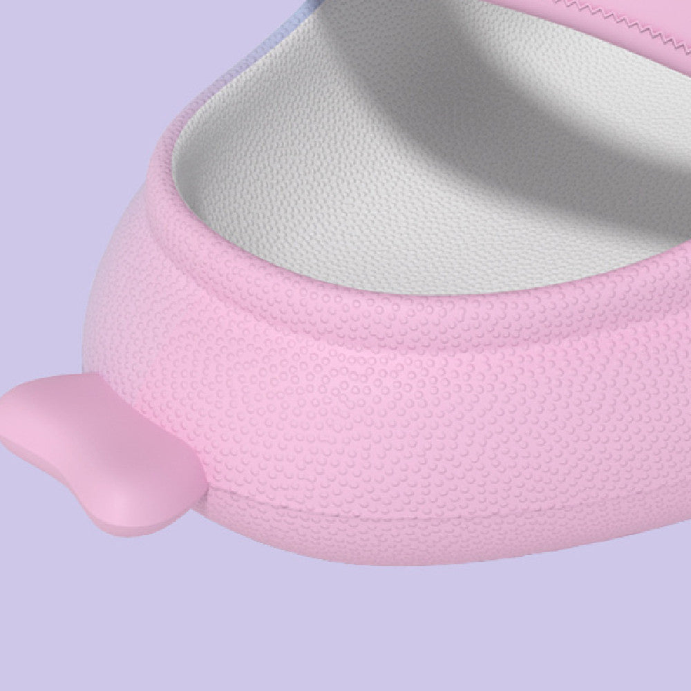 Close-up of a pink and gray textured product on a light purple background
