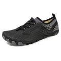Black slip-on shoe with mesh design on a white background