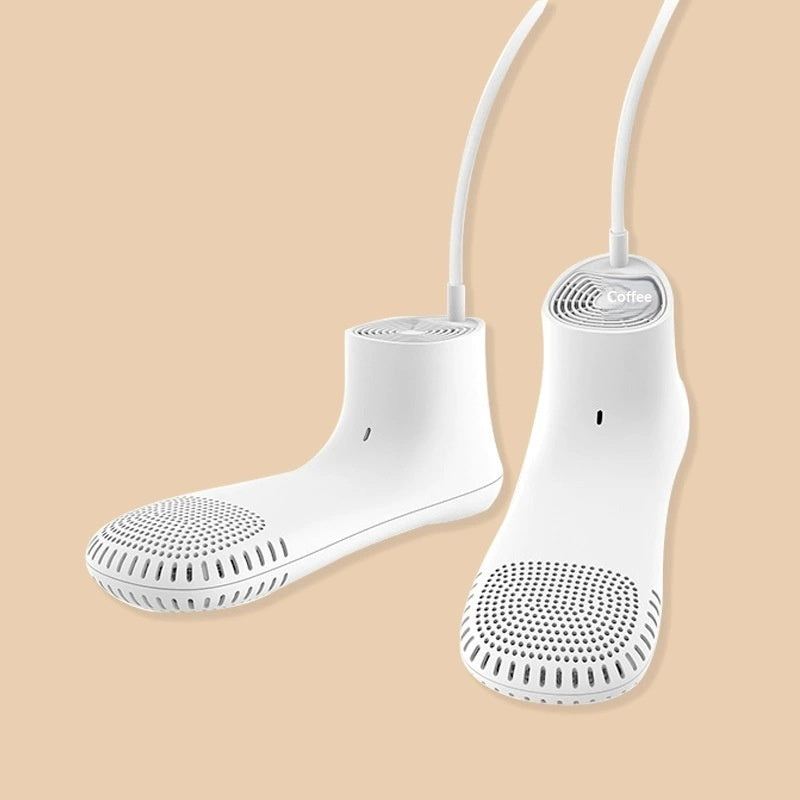 White shoe dryer with a cord on a beige background